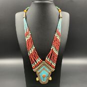 TNE-22, Amazing Vintage Tibetan Nepalese Handmade Traditional Tribal Beads With Brass Necklace.