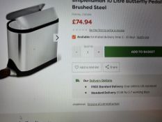 Brand New Boxed Simplehuman 10 Litre Butterfly Pedal Bin - Brushed Steel - No VAT