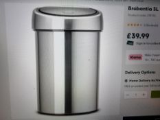 Brand New Boxed Brabantia 3L Touch Bin - Matt Steel - No VAT