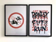Banksy (b 1974) Framed Pair Goma Exhibition Posters – ‘Cut and Run Rat’ and 'Run Rat Run' 2023
