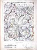 Droitwich Midlands Boundary Commission 157-Year-Old Coloured Antique Map.