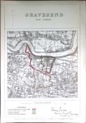 Gravesend Kent Boundary Commission 157-Year-Old Coloured Antique Map.