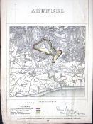 Arundel Sussex Boundary Commission 157-Year-Old Coloured Antique Map.