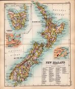 New Zealand Double Sided 126 Years-Old Victorian Antique 1898 Map.