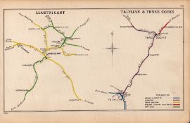 Llantrisant, Talylln. Three Cocks Wales Antique Railway Junction Map-72.