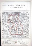 East Surrey Boundary Commission 157-Year-Old Coloured Antique Map.