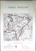 Great Marlow Bucks Boundary Commission 157-Year-Old Coloured Antique Map.