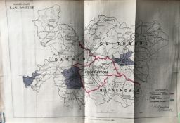 Antique 139 Years-Old Scarce Map North-East Lancashire 1885 Boundary Changes.