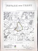 Newark Upon Trent Notts Boundary Commission 157-Year-Old Coloured Antique Map.