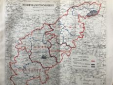 Antique 139 Years-Old Scarce Map Northamptonshire 1885 Boundary Changes.