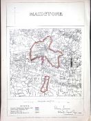 Maidstone Kent Boundary Commission 157-Year-Old Coloured Antique Map.