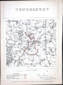 Tewkesbury Gloucestershire Boundary Commission 157-Year-Old Coloured Antique Map.