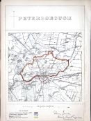Peterborough City & District Boundary Commission 157-Year-Old Coloured Antique Map.