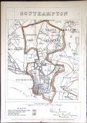 Southampton Hampshire Boundary Commission Coloured 157-Year-Old Antique Map.