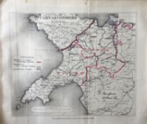 Antique 139 Years-Old Scarce Map Carnarvonshire Wales 1885 Boundary Changes.