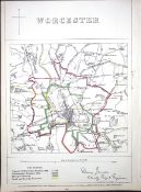 Worcester City & District Boundary Commission 157-Year-Old Coloured Antique Map.