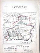Plymouth Devon Boundary Commission 157-Year-Old Coloured Antique Map.