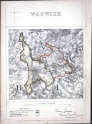 Warwickshire Boundary Commission 157-Year-Old Coloured Antique Map.