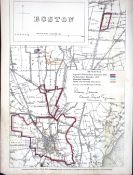 Boston Lincolnshire Boundary Commission 157-Year-Old Coloured Antique Map.