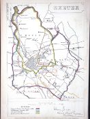 Exeter Devon Boundary Commission 157-Year-Old Coloured Antique Map.