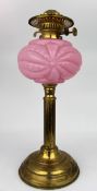 Victorian Brass Oil Lamp With Pink Glass Shade