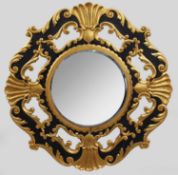 Black & Gold Decorative Carved Wood Circular Mirror