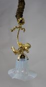 Fine French Gilt Cherub Light Fitting With Vaseline Glass Shade