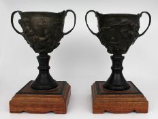 Pair of Grand Tour Bronze Two Handled Urns