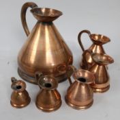 Set of 6 Antique Graduated Haystack Copper Jugs
