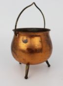 Vintage Copper Handled Pot On Tripod Base