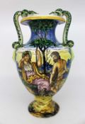 Fine Hand Painted Two Handled Majolica Vase