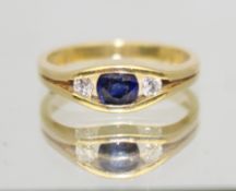 Three Stone Sapphire & Diamond 18ct Gold Ring
