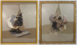 Pair of Original Pastel Animal Portraits By Jeanne Rynhart (1946-2020)