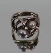 Vintage Silver Pearl Ring