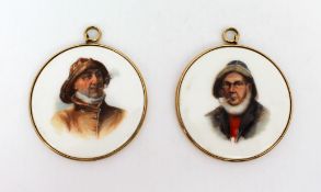Pair of Antique Hand Painted Porcelain Plaques In 9ct Gold Surrounds