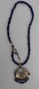 Vintage Lapis Lazuli Bead Necklace With Sterling Silver Pendant