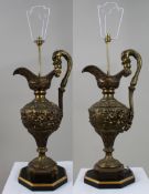 Pair of Large 19th c. Brass Ewer Table Lamps
