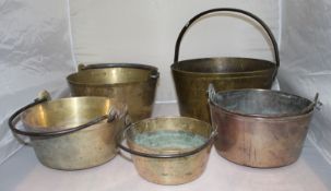 Set of 5 Early Antique English Handled Jam Kettles