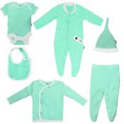 Job Lot of 10 6-Piece Cotton Baby Clothing and Accessory Set In Multiple Designs Branded RRP £24....