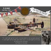 VE Day 80th Anniversary Designed Metal Art Coin Display Avro Lancaster