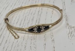 9ct 25 Microns Yellow Gold Bangle, Black & Clear Stones - Vintage Design, 988gm