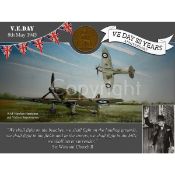 VE Day 80th Anniversary Designed Metal Art Coin Display Hurricane & Spitfire