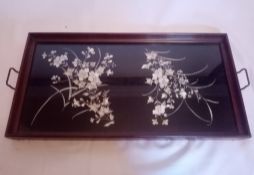 Framed Chinese Silk Embroidered Mahogany Tray