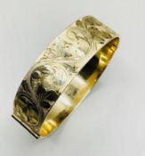 Vintage 9ct Rolled Gold MC Floral Engraved Bangle 50 Micron 16mm W 29.25g