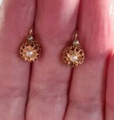 Exquisite Antique 18 Carat Gold French Dormeuse Pearl Lever Back Earrings