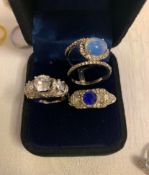 3 Vintage Silver Rings With Stones