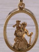 9ct Yellow Gold Chunky St. Christopher Pendant + 26 cm 9ct Long Chain