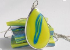 Bright Yellow Cabochon of Bowlerite and Sterling Silver Pendant
