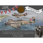 VE Day 80th Anniversary Designed Metal Art Coin Display Spitfire 3
