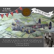 VE Day 80th Anniversary Designed Metal Art Coin Display Lancaster Bomber